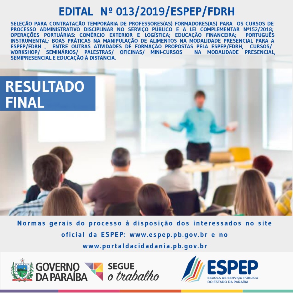 banner resultado final Edital Nº13/2019