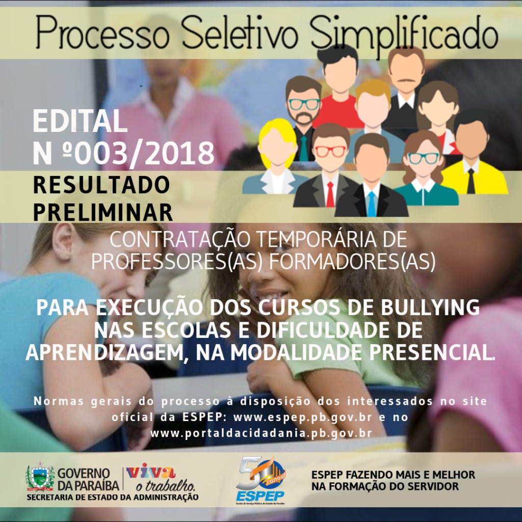 RESULTADO PRELIMINAR - EDITAL N003/2018 -BANNER