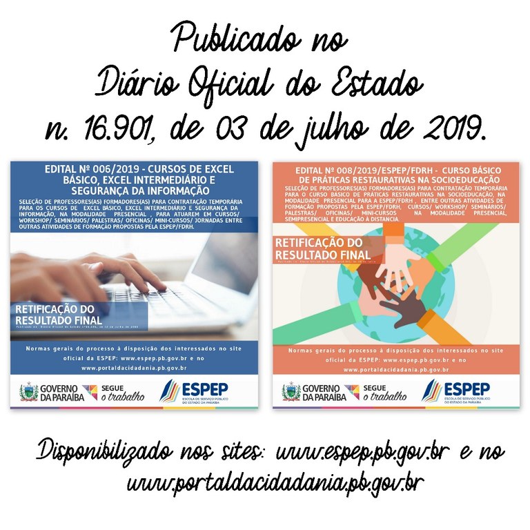 Retificações dos  Editais nº006 e 009/ESPEP/FDRH
